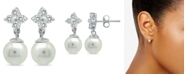Macy's Imitation Pearl and Cluster Cubic Zirconia Drop Earrings Crafted in Silver Plate